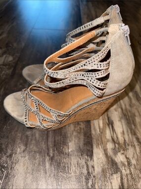hot rated high heel sandals shoes strappy rhinestones gray Women’s Size 10 Cork